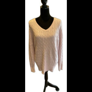 St John’s Bay Sweater Cable Knit V Neck Pale Pink Silver Thread Plus Size 2X